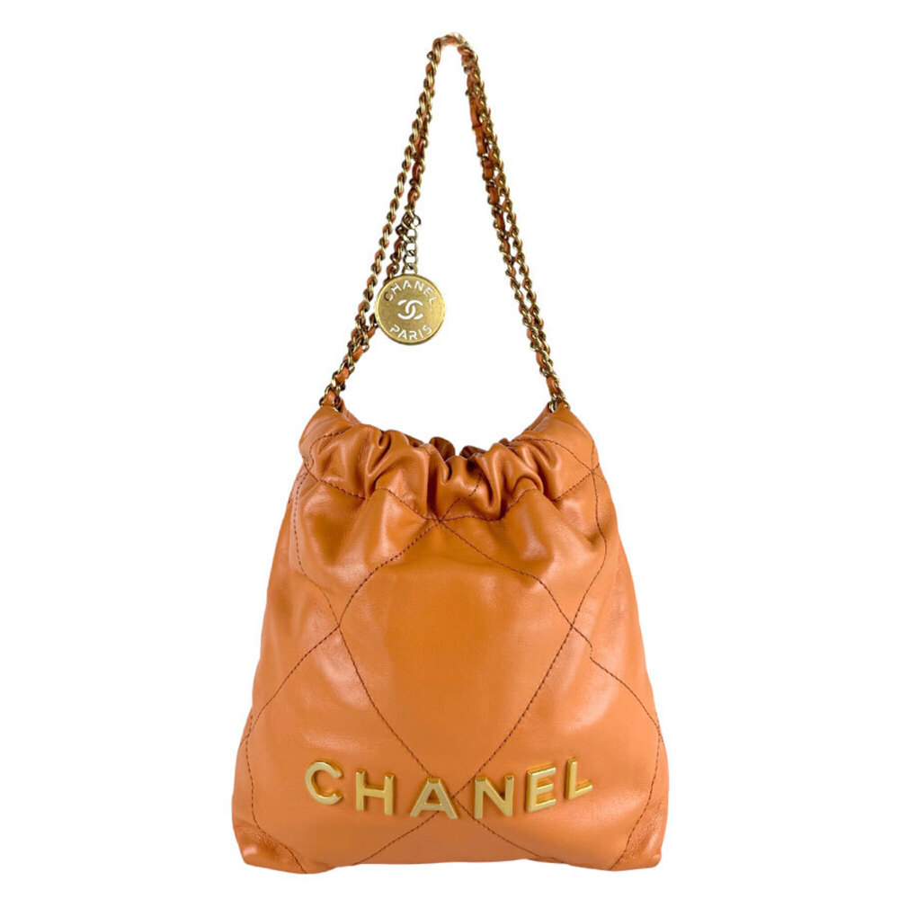 Chanel CHANEL Shoulder Bag 22 Leather Orange Gold Women's z9489